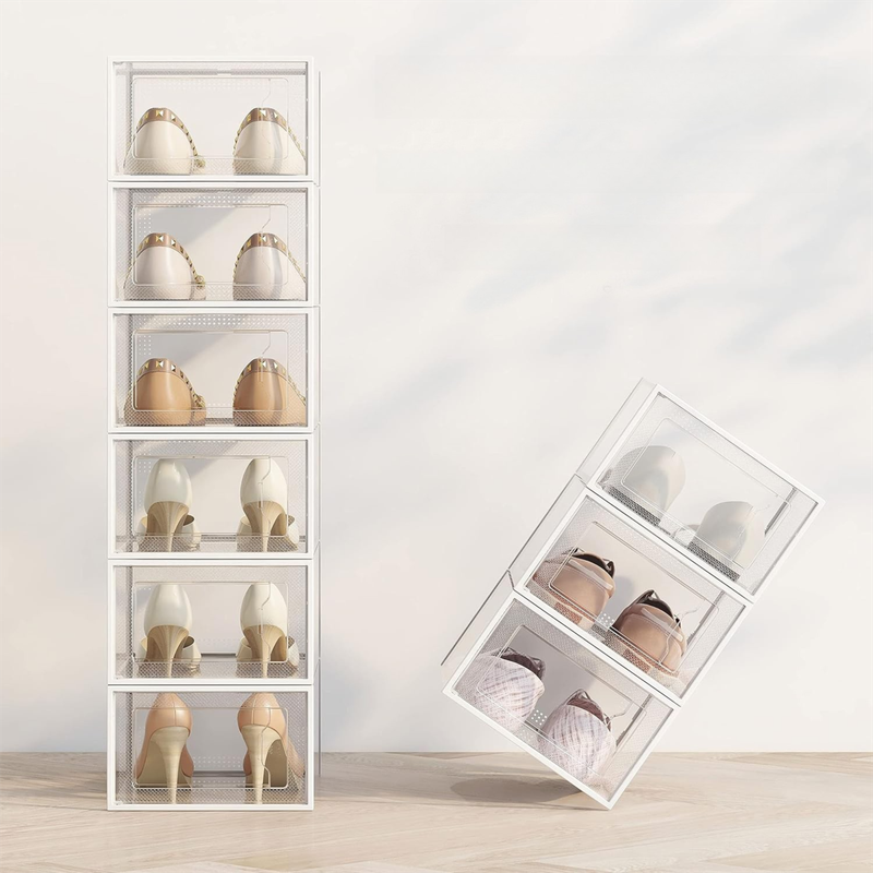2-Pack Black Clear Stackable Shoe Storage Organizer Boxes - Durable Plastic Sneaker Display and Closet V888-ELOSUNG42038