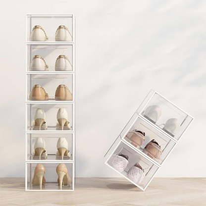 2-Pack Black Clear Stackable Shoe Storage Organizer Boxes - Durable Plastic Sneaker Display and Closet V888-ELOSUNG42038