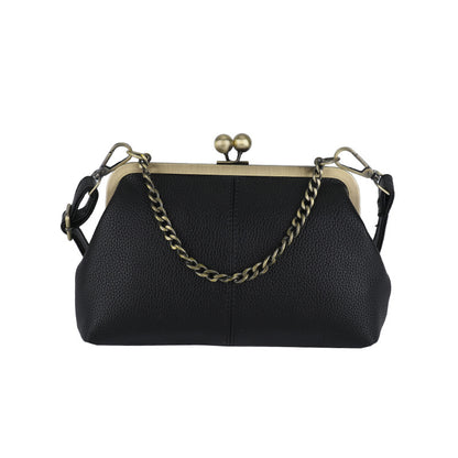 Black Retro Women's Shell Handbag - European Style Clip Lock Closure PU Clutch/Shoulder Bag with Chain Strap V888-ELOSUNG42040