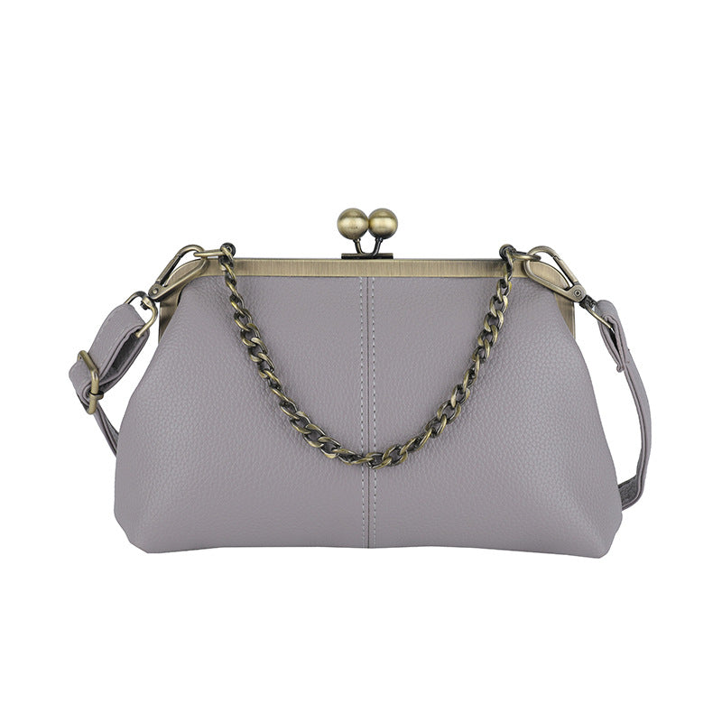 Light Purple Retro Women's Shell Handbag - European Style Clip Lock Closure PU Clutch/Shoulder Bag with Chain V888-ELOSUNG42041