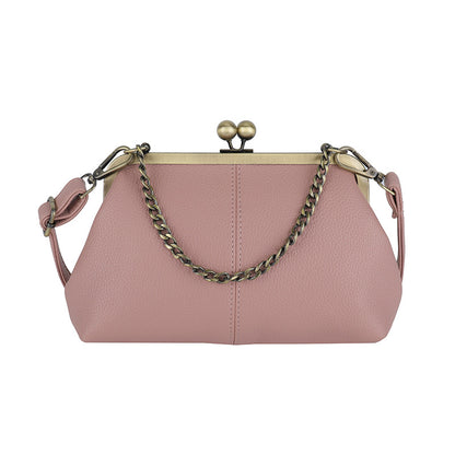 Pink Retro Women's Shell Handbag - European Style Clip Lock Closure PU Clutch/Shoulder Bag with Chain Strap V888-ELOSUNG42042