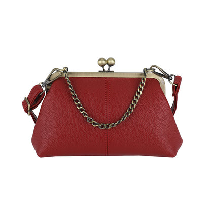 Red Retro Women's Shell Handbag - European Style Clip Lock Closure PU Clutch/Shoulder Bag with Chain Strap V888-ELOSUNG42043
