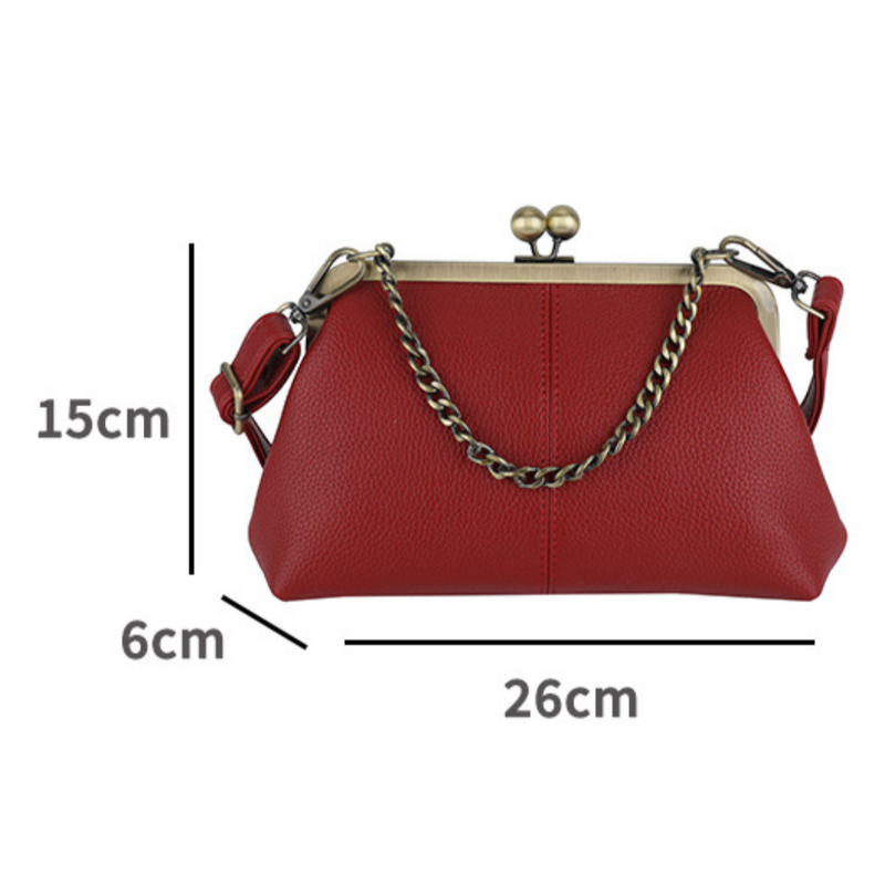 Red Retro Women's Shell Handbag - European Style Clip Lock Closure PU Clutch/Shoulder Bag with Chain Strap V888-ELOSUNG42043
