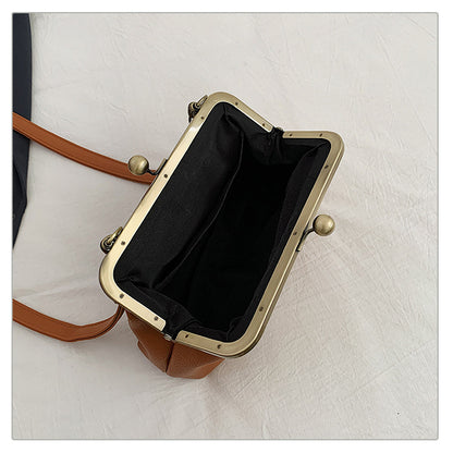 Brown Retro Women's Shell Handbag - European Style Clip Lock Closure PU Clutch/Shoulder Bag with Chain Strap V888-ELOSUNG42044