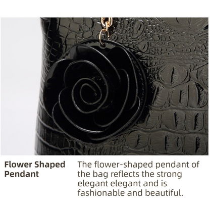 Wine Red Patent PU Leather Crocodile Embossed Shell Bag(30 x 11 x 26 CM) with Floral Pendant V888-ELOSUNG42046