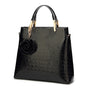 Black Patent PU Leather Crocodile Embossed Shell Bag(30 x 11 x 26 CM) with Floral Pendant V888-ELOSUNG42048