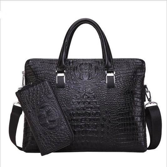 Black Men's Luxury Crocodile Embossed PU Leather Briefcase(39 x 8 x 28 CM) With FREE Crocodile Wallet - V888-ELOSUNG42050