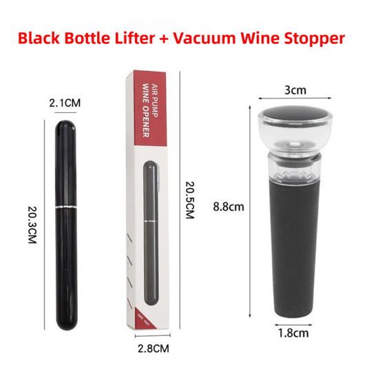 Black Pen-Style Air Pressure Wine Bottle Opener with Vacuum Wine Stopper Set - Effortless Cork Removal for V888-ELOSUNG42061