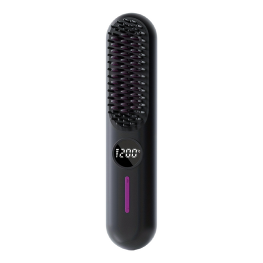 S01 Black Cordless Hair Straightener Brush - 2-in-1 Curling & Straightening Tool with LED Power Display and V888-ELOSUNG42064