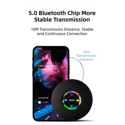 Black IPX4 Waterproof Portable Bluetooth Shower Speaker with Suction Cup & LED Light - Multi-Use As Phone V888-ELOSUNG42069