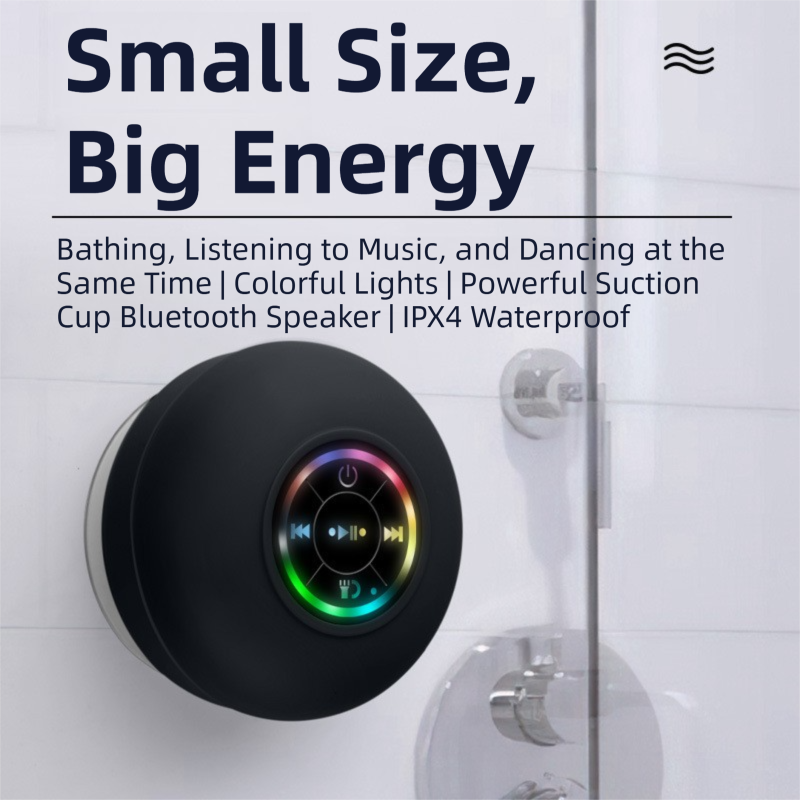 White IPX4 Waterproof Portable Bluetooth Shower Speaker with Suction Cup & LED Light - Multi-Use As Phone V888-ELOSUNG42070