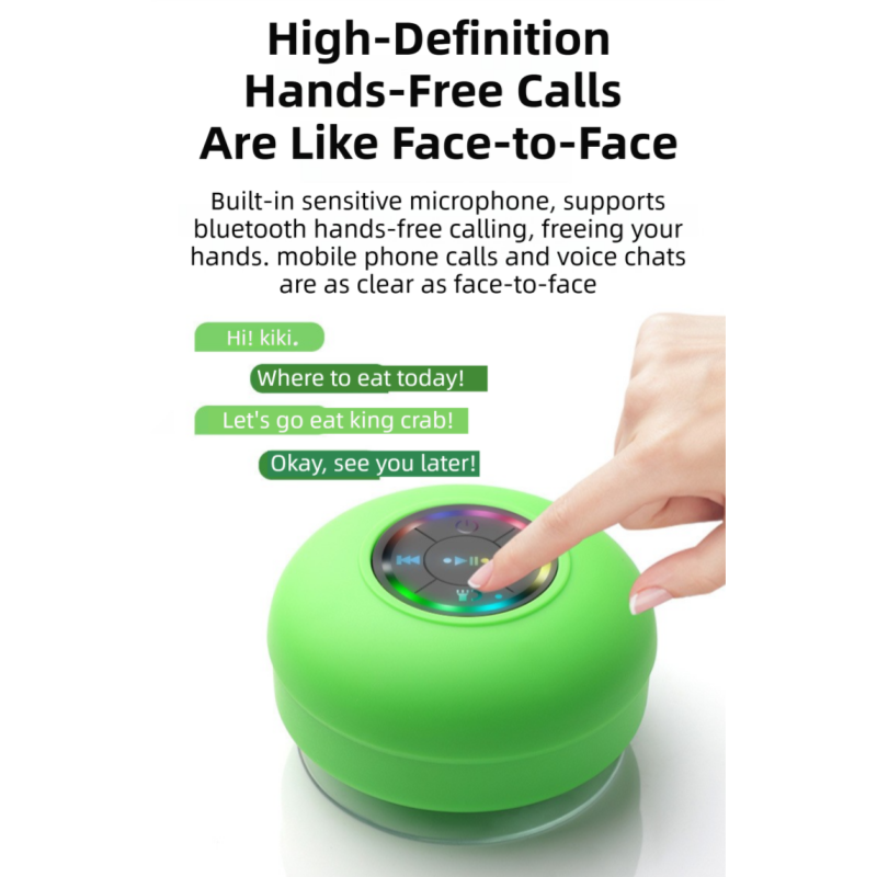 White IPX4 Waterproof Portable Bluetooth Shower Speaker with Suction Cup & LED Light - Multi-Use As Phone V888-ELOSUNG42070