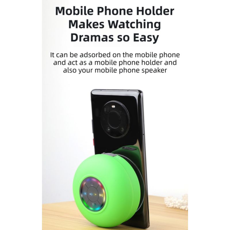 Blue IPX4 Waterproof Portable Bluetooth Shower Speaker with Suction Cup & LED Light - Multi-Use As Phone V888-ELOSUNG42073