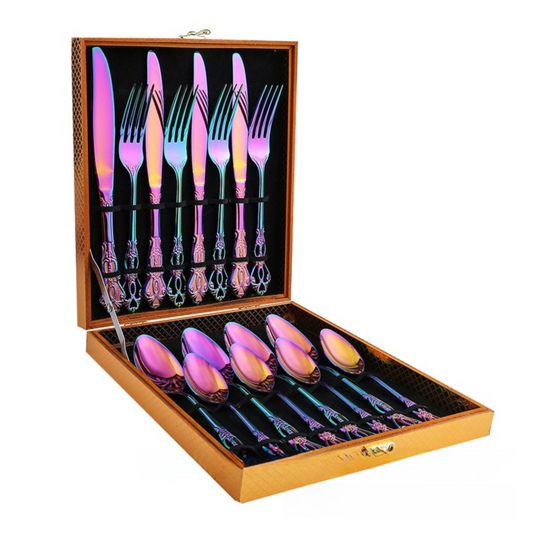 4Set / 16PCS Dazzle Color Royal Court Cutlery Set - Vintage Hollow Engraved 410 Stainless Steel Dinnerware V888-ELOSUNG42106