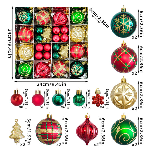 MJXK46-20Y Christmas Decorative Balls Set(24x24x6CM) - Shatterproof Plastic Ornaments with Electroplated & V888-ELOSUNG42116