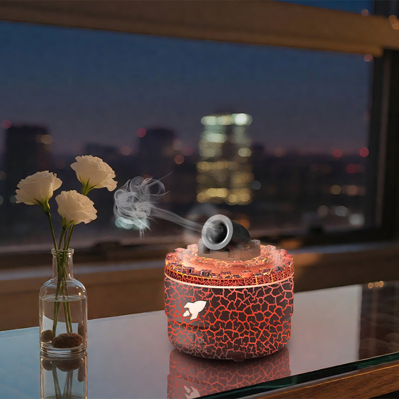 176 Black Simulation Turret Diffuser & Humidifier - Smart Timer Ultrasonic Mister with Volcano Lava Crack V888-ELOSUNG42139