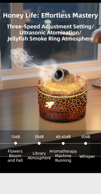 176 Black Simulation Turret Diffuser & Humidifier - Smart Timer Ultrasonic Mister with Volcano Lava Crack V888-ELOSUNG42139