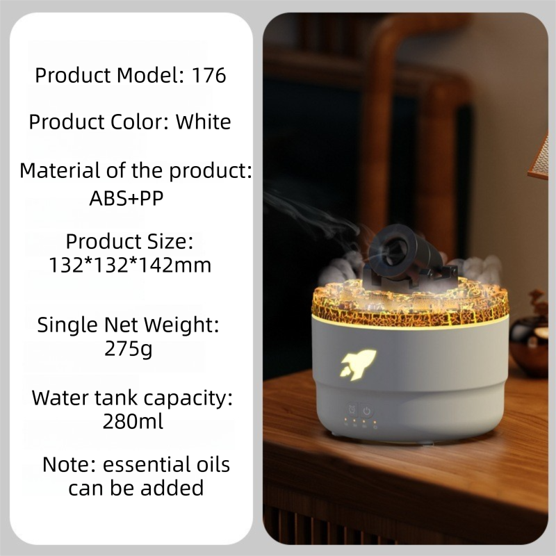 176 White Simulation Turret Diffuser & Humidifier - Smart Timer Ultrasonic Mister with Volcano Lava Crack V888-ELOSUNG42140