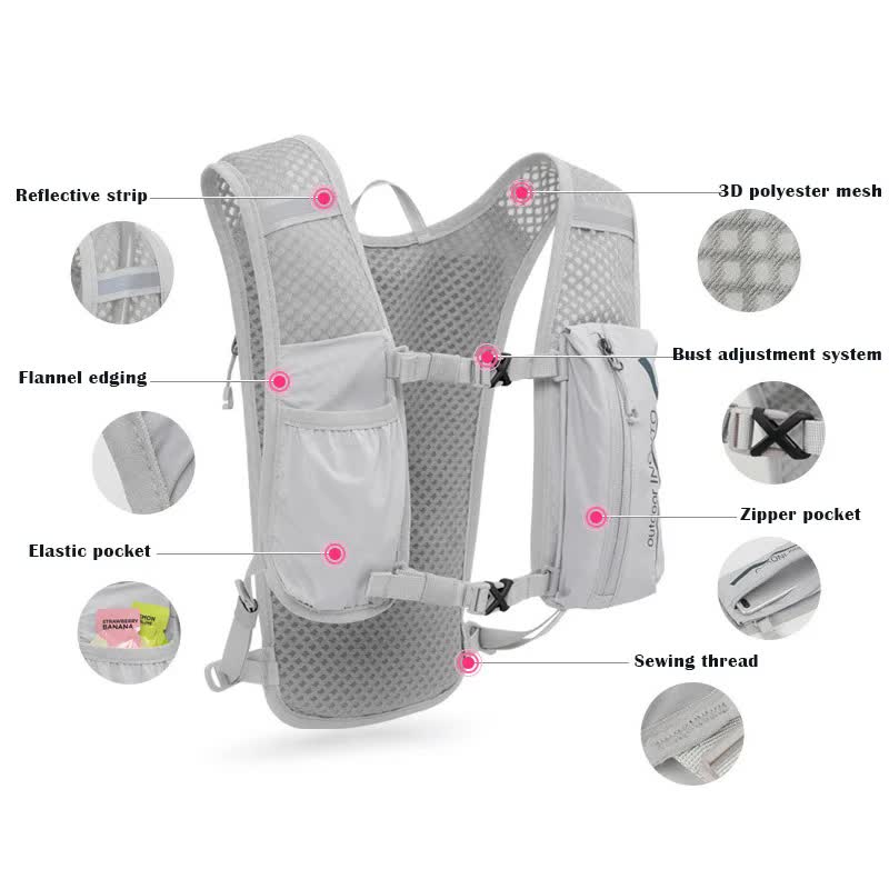 Black-White 5L Ultra-Light Hydration Running Vest - Quick-Dry Trail Running & Marathon Backpack with Night V888-ELOSUNG42145