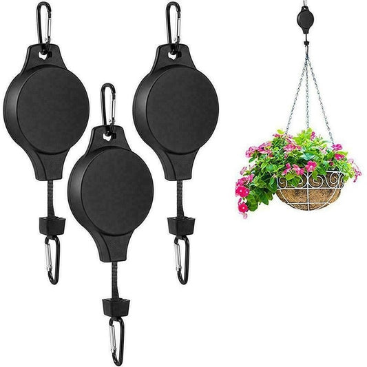 3PCS Black Retractable Hanging Basket Pulley System & 3PCS Heavy Duty Stainless Steel S-Hooks Combo - Garden V888-ELOSUNG42159