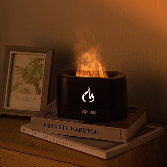 Black 3D Simulation Flame Aroma Diffuser & Humidifier - Ultrasonic Desktop Mister with 7-Color LED Light and V888-ELOSUNG42161