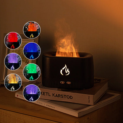 Black 3D Simulation Flame Aroma Diffuser & Humidifier - Ultrasonic Desktop Mister with 7-Color LED Light and V888-ELOSUNG42161