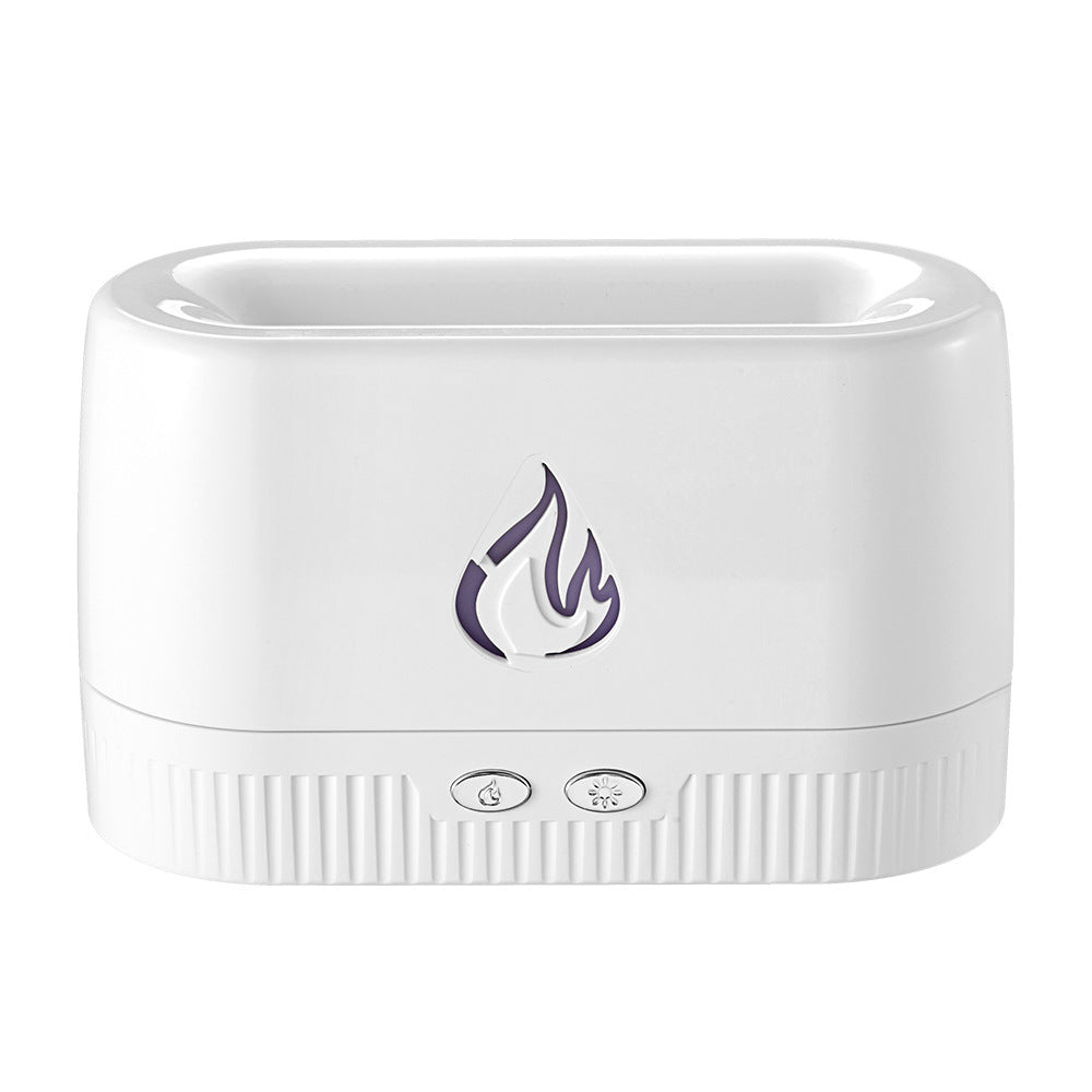 White 3D Simulation Flame Aroma Diffuser & Humidifier - Ultrasonic Desktop Mister with 7-Color LED Light and V888-ELOSUNG42162