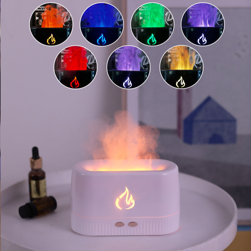 White 3D Simulation Flame Aroma Diffuser & Humidifier - Ultrasonic Desktop Mister with 7-Color LED Light and V888-ELOSUNG42162
