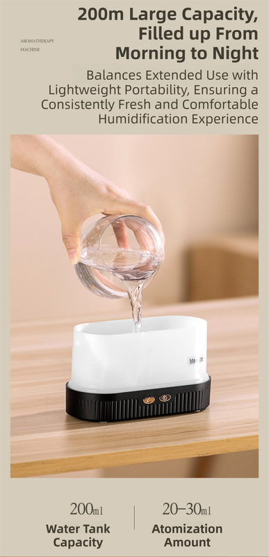 White 3D Simulation Flame Aroma Diffuser & Humidifier - Ultrasonic Desktop Mister with 7-Color LED Light and V888-ELOSUNG42162
