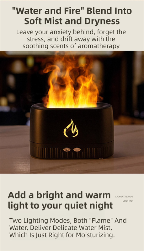 White 3D Simulation Flame Aroma Diffuser & Humidifier - Ultrasonic Desktop Mister with 7-Color LED Light and V888-ELOSUNG42162