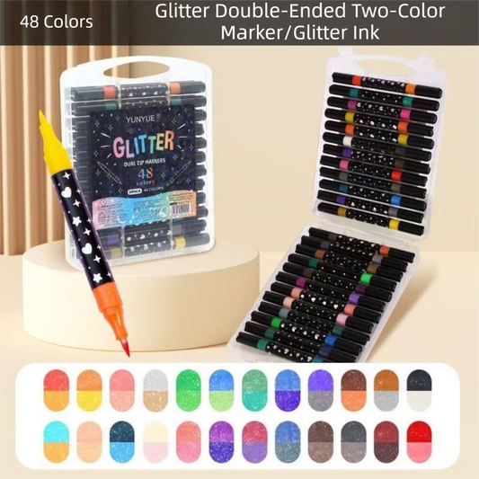 24 Pack Dual-Tip Glitter Flash Marker Pens - 48 Color Soft Brush & Fine Tip Set, Watercolor Drawing V888-ELOSUNG42164