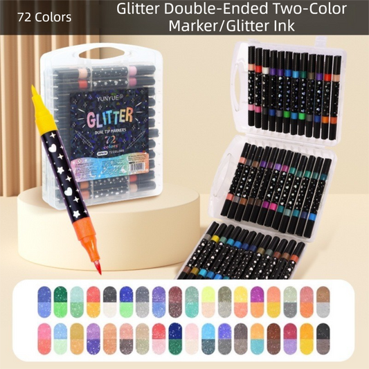 36 Pack Dual-Tip Glitter Flash Marker Pens - 72 Color Soft Brush & Fine Tip Set, Watercolor Drawing V888-ELOSUNG42165