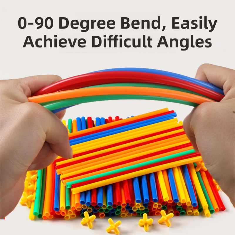 Soft Straw & Pipe Connector Building Blocks Toy - 200 Pcs Interlocking Construction Set, Educational Puzzle V888-ELOSUNG42166