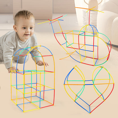 Soft Straw & Pipe Connector Building Blocks Toy - 200 Pcs Interlocking Construction Set, Educational Puzzle V888-ELOSUNG42166