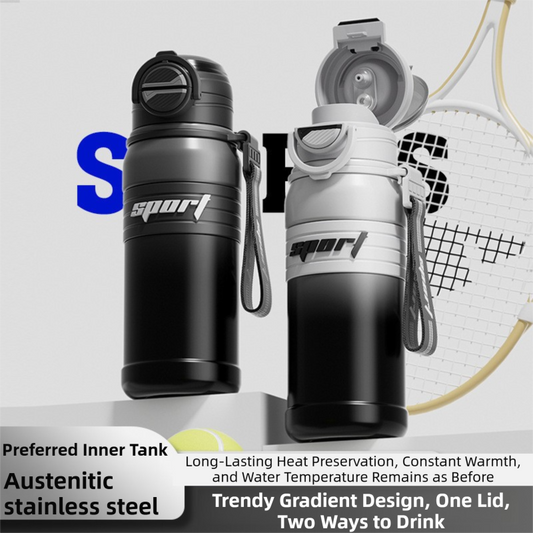 Black 680ml Large Capacity Sports Insulated Tumbler - 316 Stainless Steel Straw Water Bottle, Dual-Use Lid V888-ELOSUNG42168