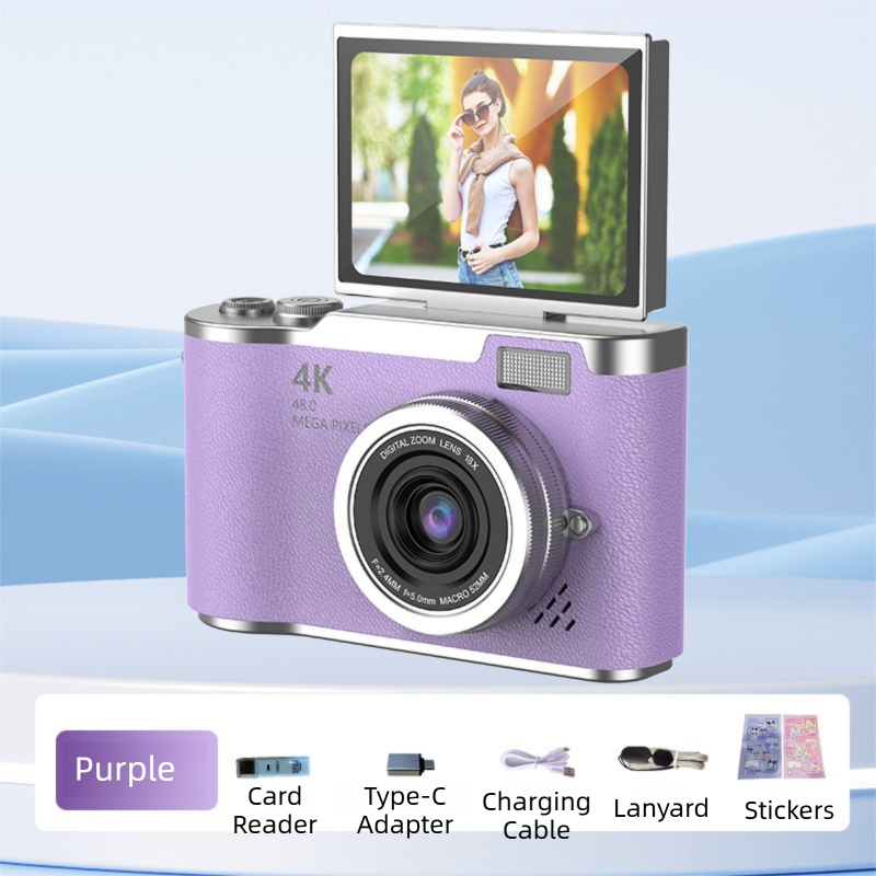 Purple 4K Compact Digital CCD Camera for Vlogging & Students - Portable Point and Shoot with 2.4-inch V888-ELOSUNG42182