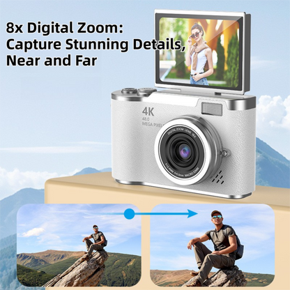 Brown 4K Compact Digital CCD Camera for Vlogging & Students - Portable Point and Shoot with 2.4-inch Rotating V888-ELOSUNG42183