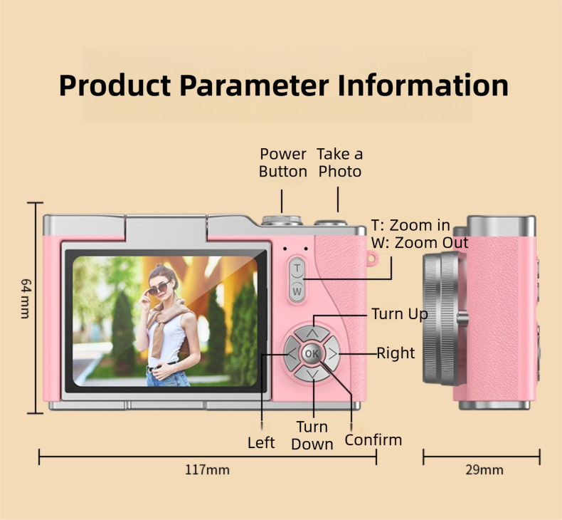 Brown 4K Compact Digital CCD Camera for Vlogging & Students - Portable Point and Shoot with 2.4-inch Rotating V888-ELOSUNG42183