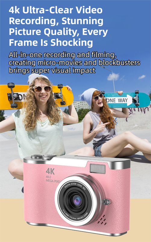 Brown 4K Compact Digital CCD Camera for Vlogging & Students - Portable Point and Shoot with 2.4-inch Rotating V888-ELOSUNG42183