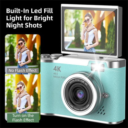 Pink 4K Compact Digital CCD Camera for Vlogging & Students - Portable Point and Shoot with 2.4-inch Rotating V888-ELOSUNG42185