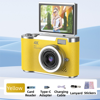 Yellow 4K Compact Digital CCD Camera for Vlogging & Students - Portable Point and Shoot with 2.4-inch V888-ELOSUNG42187