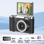 Black 4K Compact Digital CCD Camera for Vlogging & Students - Portable Point and Shoot with 2.4-inch Rotating V888-ELOSUNG42188