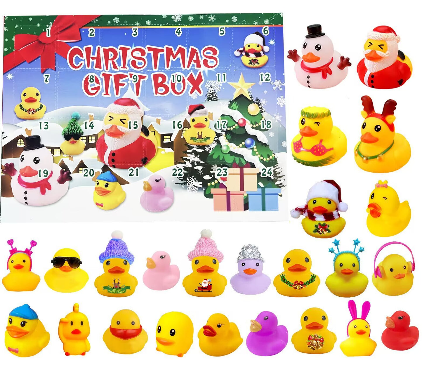 Creative Christmas Rubber Duck Advent Calendar - 24 Unique Festive Mini Duck Bath Toys (Blind Box) V888-ELOSUNG42195
