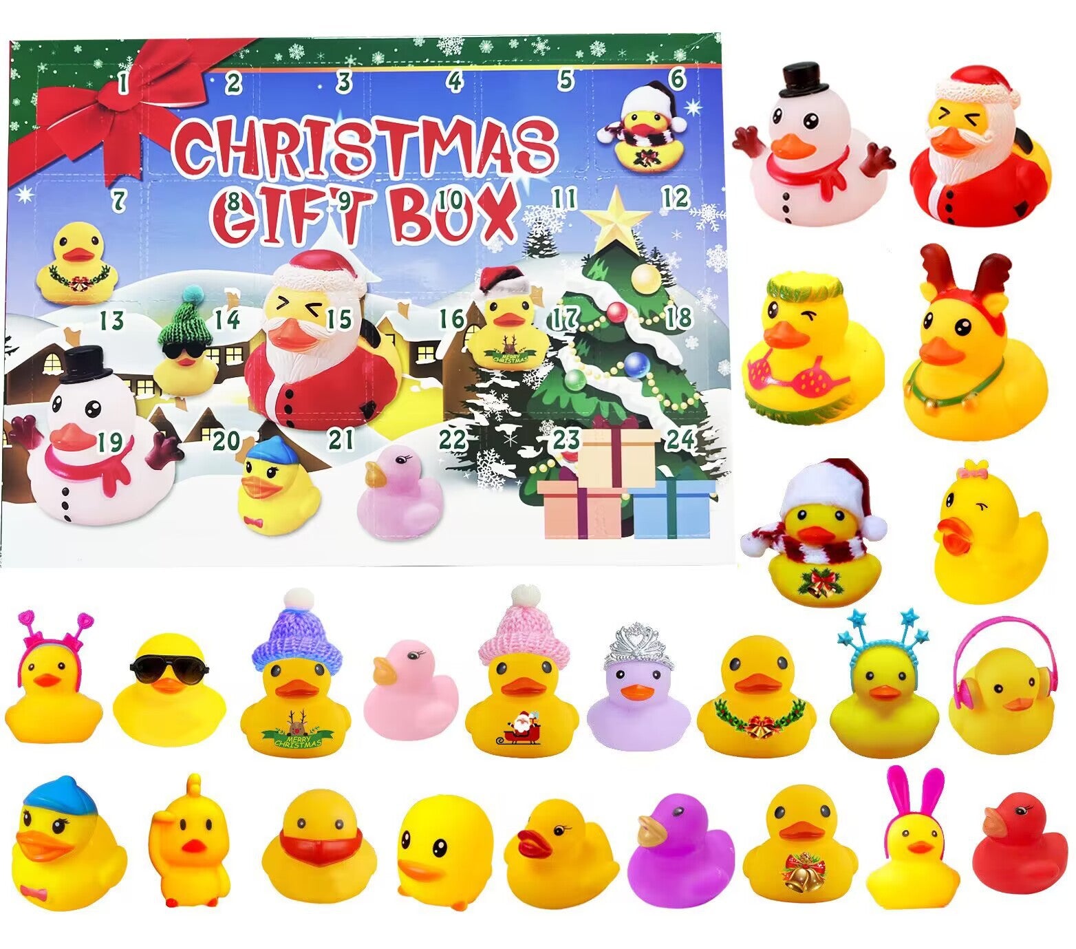 Creative Christmas Rubber Duck Advent Calendar - 24 Unique Festive Mini Duck Bath Toys (Blind Box) V888-ELOSUNG42195