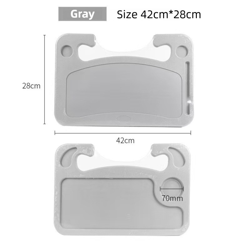 Grey Multi-Functional Car Steering Wheel Tray - Portable Auto Desk for Eating, Laptop, and Drink Holder V888-ELOSUNG42201