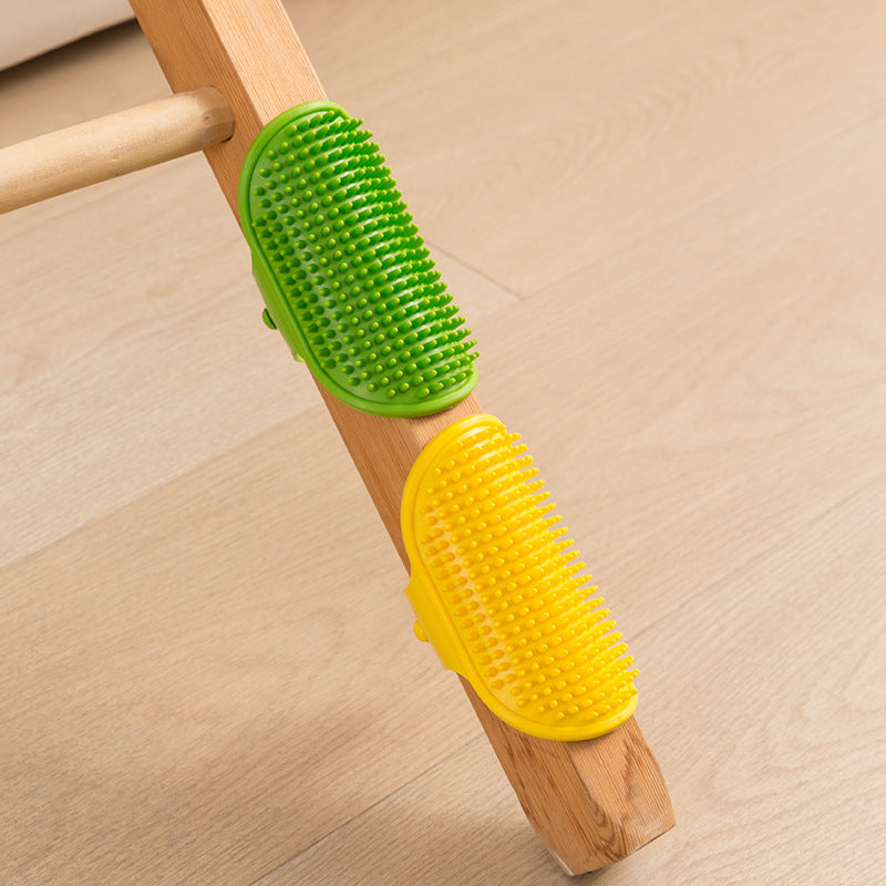 3-Pack Yellow Multi-Functional Adjustable Silicone TPR Pet Grooming Massage Brush - for De-Shedding, and V888-ELOSUNG42205