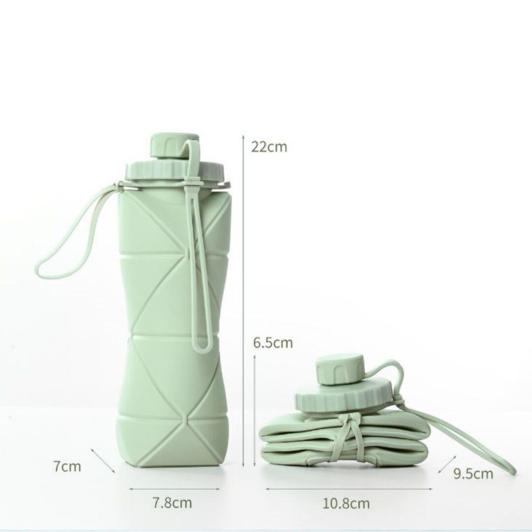 Green Portable Food Grade Silicone Collapsible Sports Water Bottle 600ML - Folding down 80% , Low High V888-ELOSUNG42207