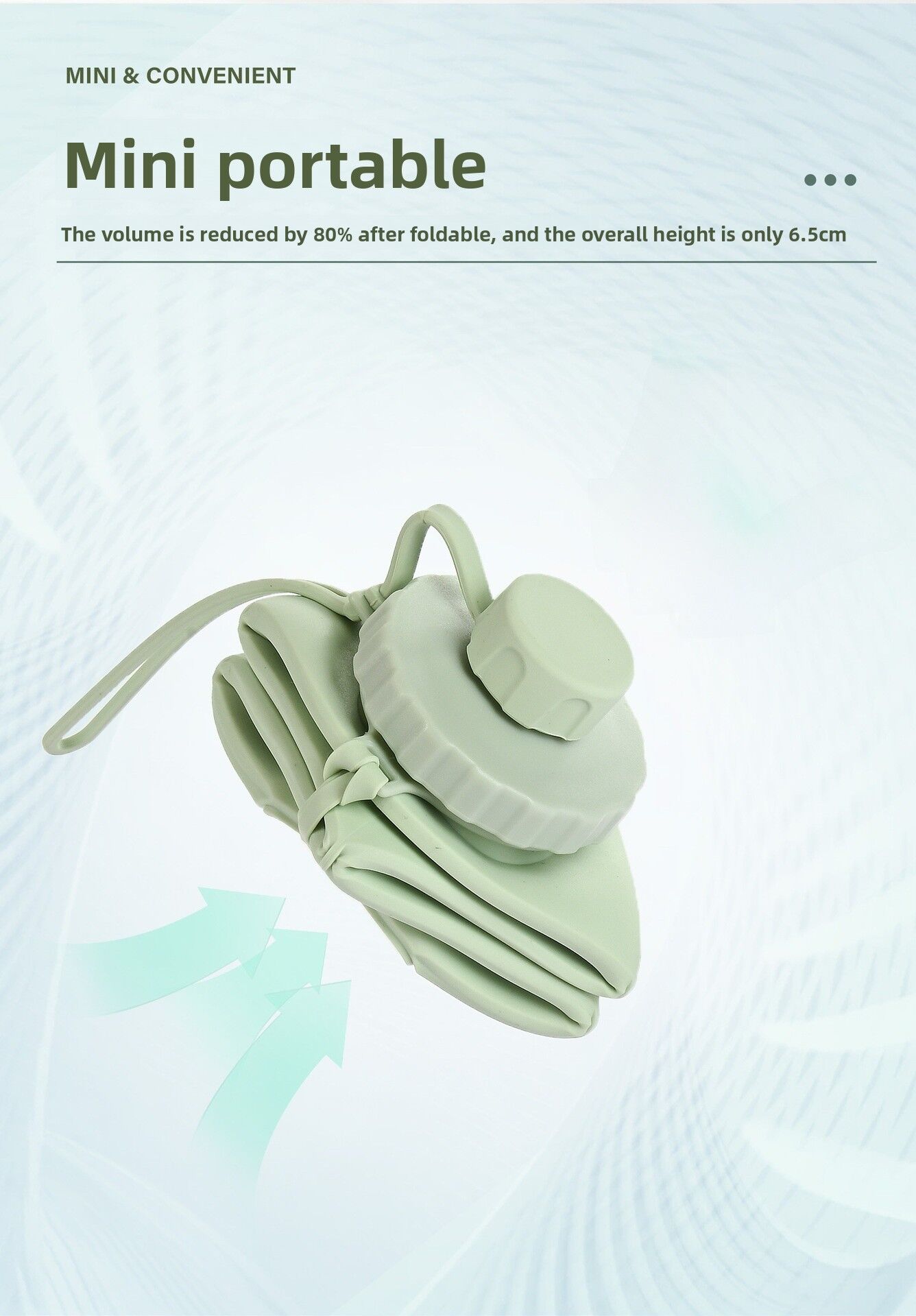 Green Portable Food Grade Silicone Collapsible Sports Water Bottle 600ML - Folding down 80% , Low High V888-ELOSUNG42207