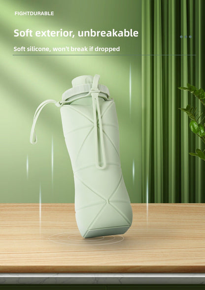 Green Portable Food Grade Silicone Collapsible Sports Water Bottle 600ML - Folding down 80% , Low High V888-ELOSUNG42207