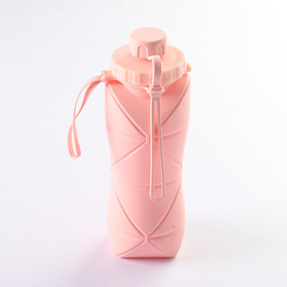 Pink Portable Food Grade Silicone Collapsible Sports Water Bottle 600ML - Folding down 80% , Low High V888-ELOSUNG42208